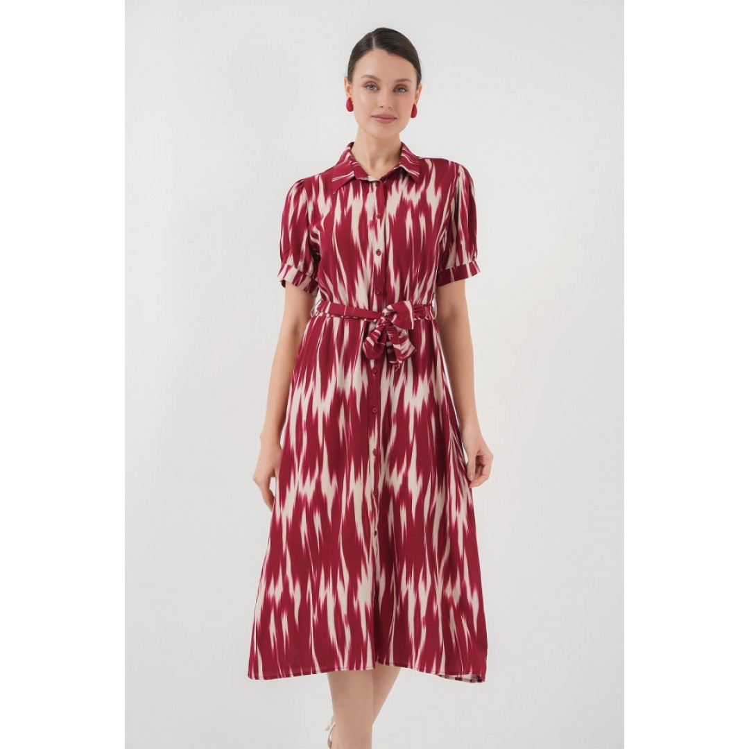 Desenli Kısa Kol Elbise 2532 - Bordo - 150575 Desenli Kısa Kol Elbise 2532 - Bordo - 150575