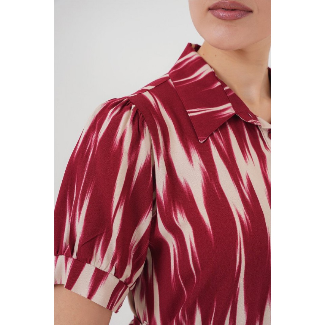 Desenli Kısa Kol Elbise 2532 - Bordo - 150575 Desenli Kısa Kol Elbise 2532 - Bordo - 150575