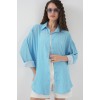 Çizgili Oversize Gömlek 20295 - Mavi - 150622 Çizgili Oversize Gömlek 20295 - Mavi - 150622