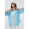 Çizgili Oversize Kısa Kol Gömlek 20296 - Mavi - 150626 Çizgili Oversize Kısa Kol Gömlek 20296 - Mavi - 150626
