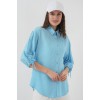 Çizgili Oversize Kısa Kol Gömlek 20296 - Mavi - 150626 Çizgili Oversize Kısa Kol Gömlek 20296 - Mavi - 150626