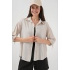 Çizgili Oversize Kısa Kol Gömlek 20296 - Krem - 150627 Çizgili Oversize Kısa Kol Gömlek 20296 - Krem - 150627