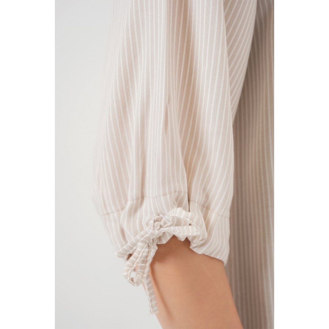 Çizgili Oversize Kısa Kol Gömlek 20296 - Krem - 150627 Çizgili Oversize Kısa Kol Gömlek 20296 - Krem - 150627
