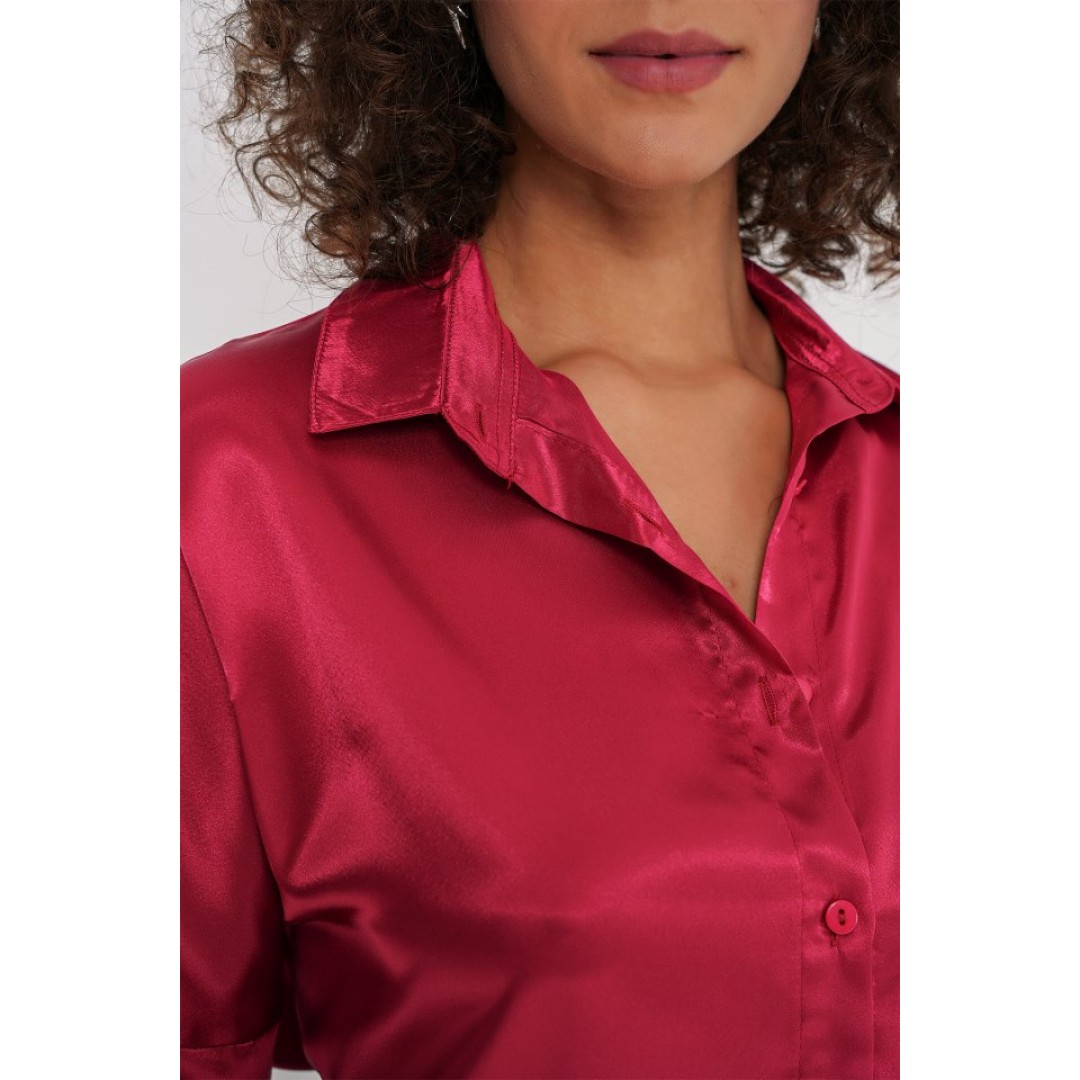 3985 Oversize Saten Gömlek - Bordo 150678