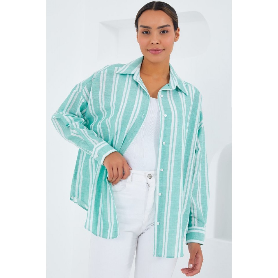 Mint Yeşili Beyaz Çizgili Oversize Keten Gömlek 20251 150861 Mint Yeşili Beyaz Çizgili Oversize Keten Gömlek 20251 150861