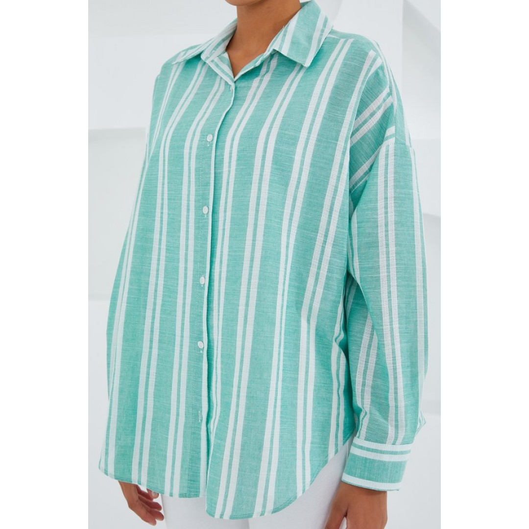 Mint Yeşili Beyaz Çizgili Oversize Keten Gömlek 20251 150861 Mint Yeşili Beyaz Çizgili Oversize Keten Gömlek 20251 150861