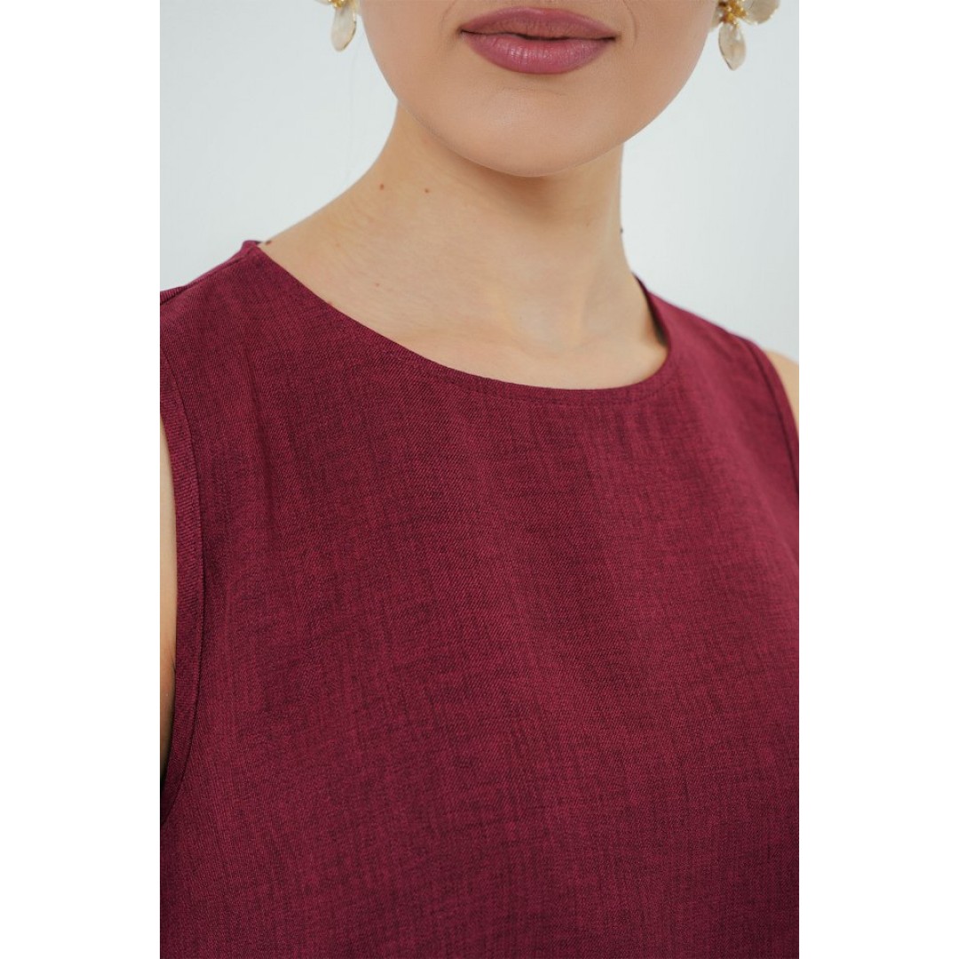 2444 Mini Keten Elbise - Bordo 153748 2444 Mini Keten Elbise - Bordo 153748