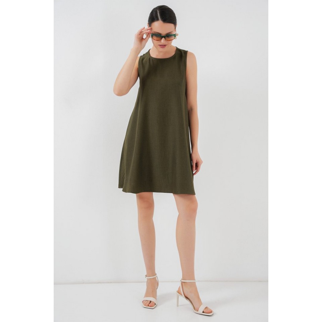 2444 Mini Keten Elbise - Haki 153749 2444 Mini Keten Elbise - Haki 153749