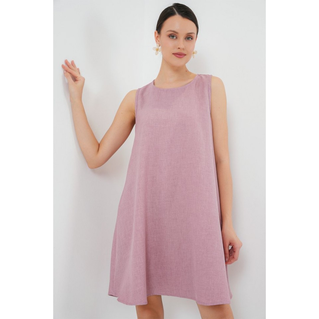 2444 Mini Keten Elbise - Pembe