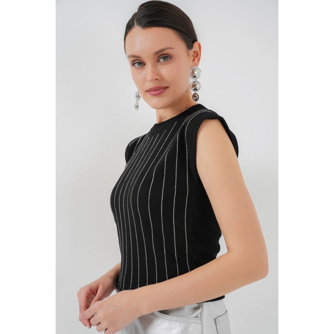 Sıfır Kol Taşlı Bluz 931 - Siyah 153923 Sıfır Kol Taşlı Bluz 931 - Siyah 153923