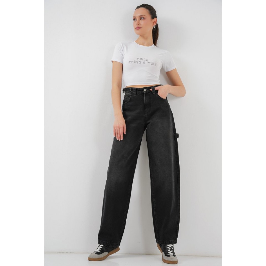 Yüksek Bel Kot Pantolon 6701 - Siyah