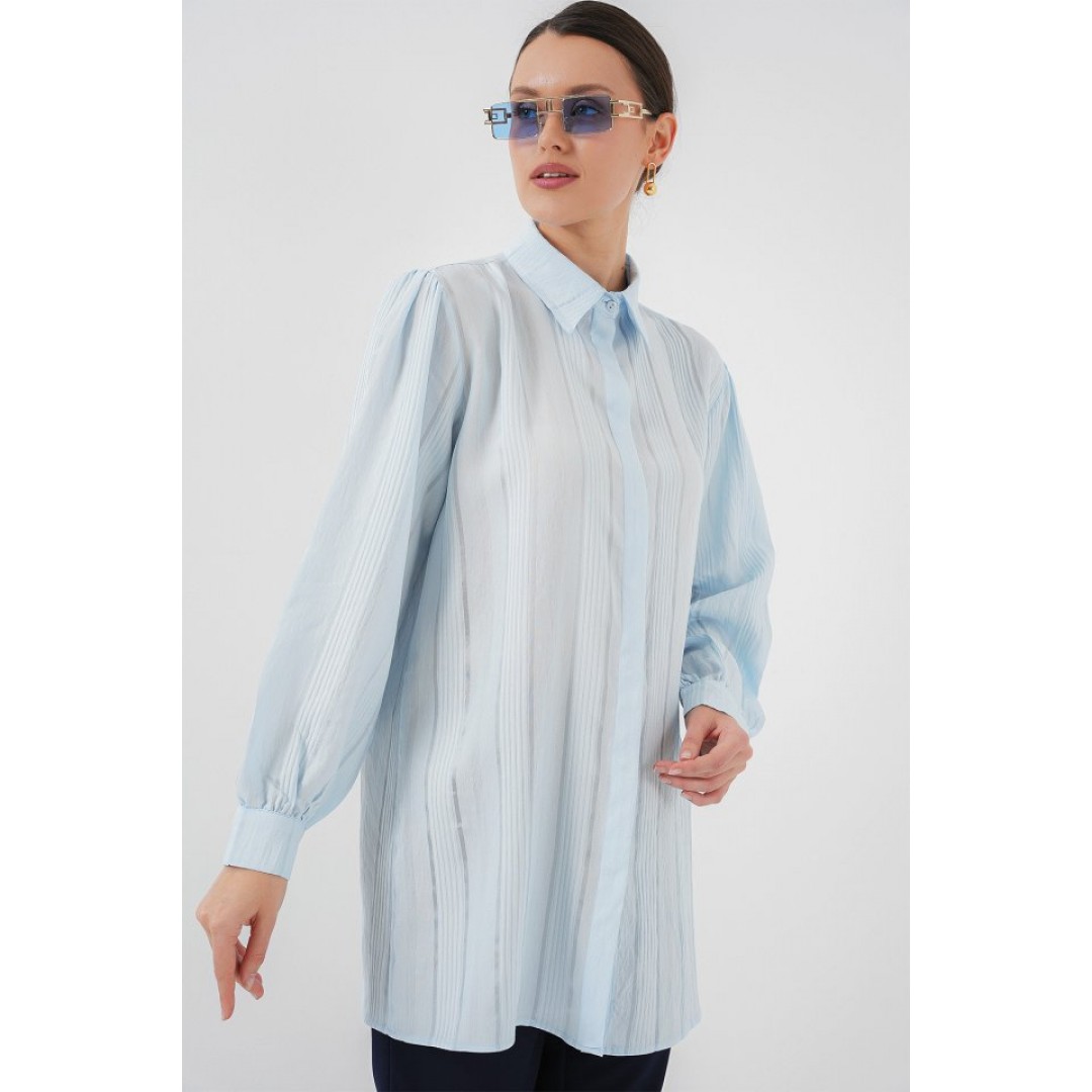 Çizgili Uzun Gömlek Tunik 5947 - Mavi - 154133