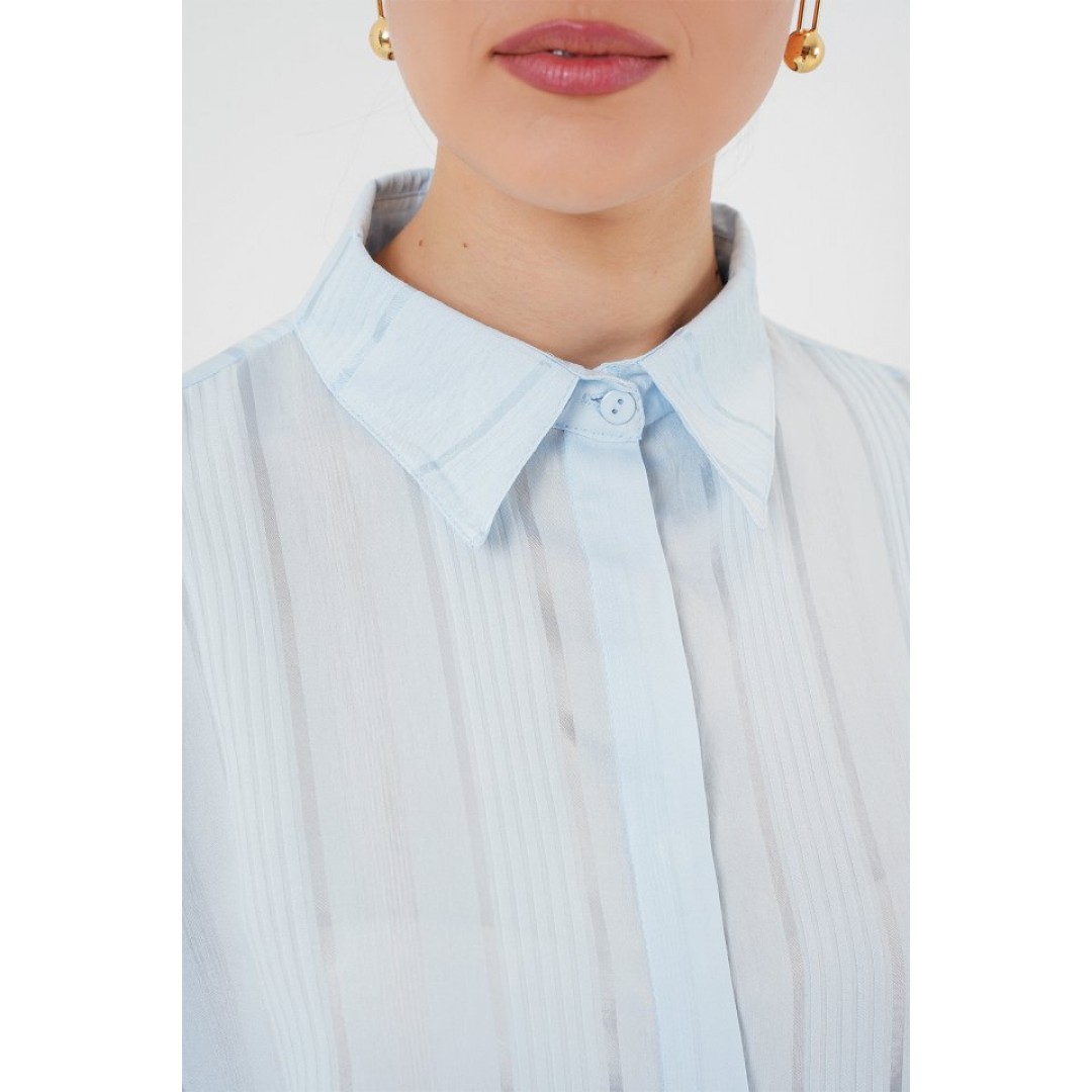 Çizgili Uzun Gömlek Tunik 5947 - Mavi - 154133
