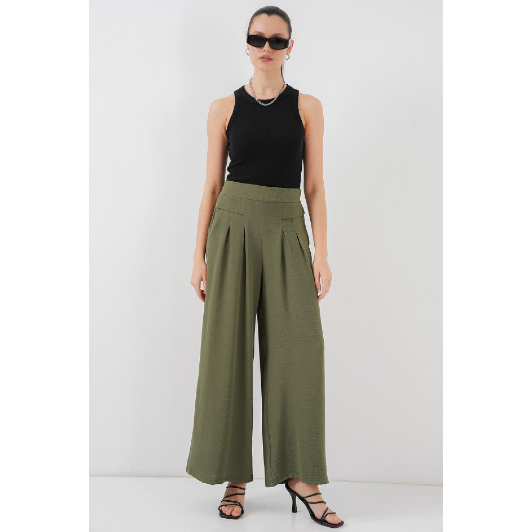 Geniş Paça Pileli Pantolon 6718 - Haki
