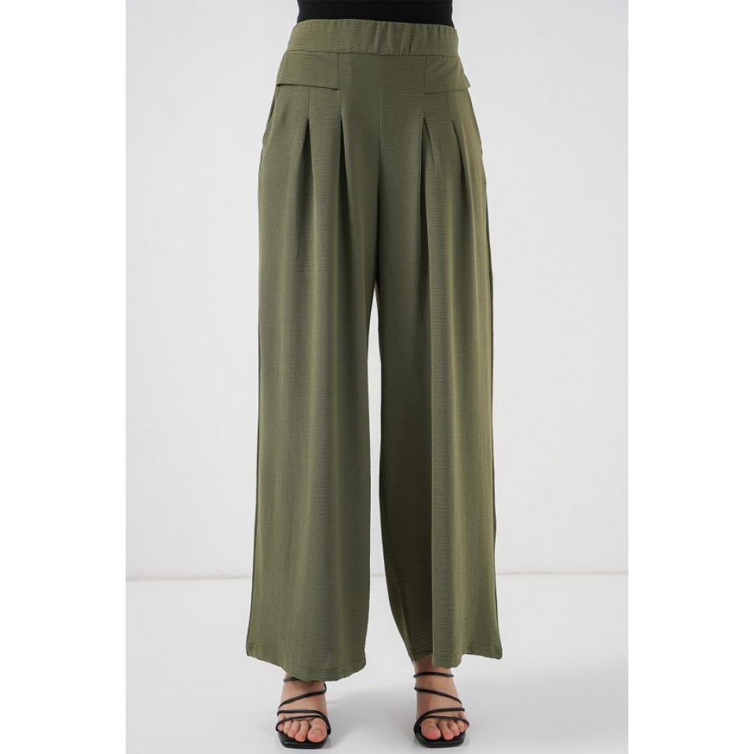 Geniş Paça Pileli Pantolon 6718 - Haki 154134