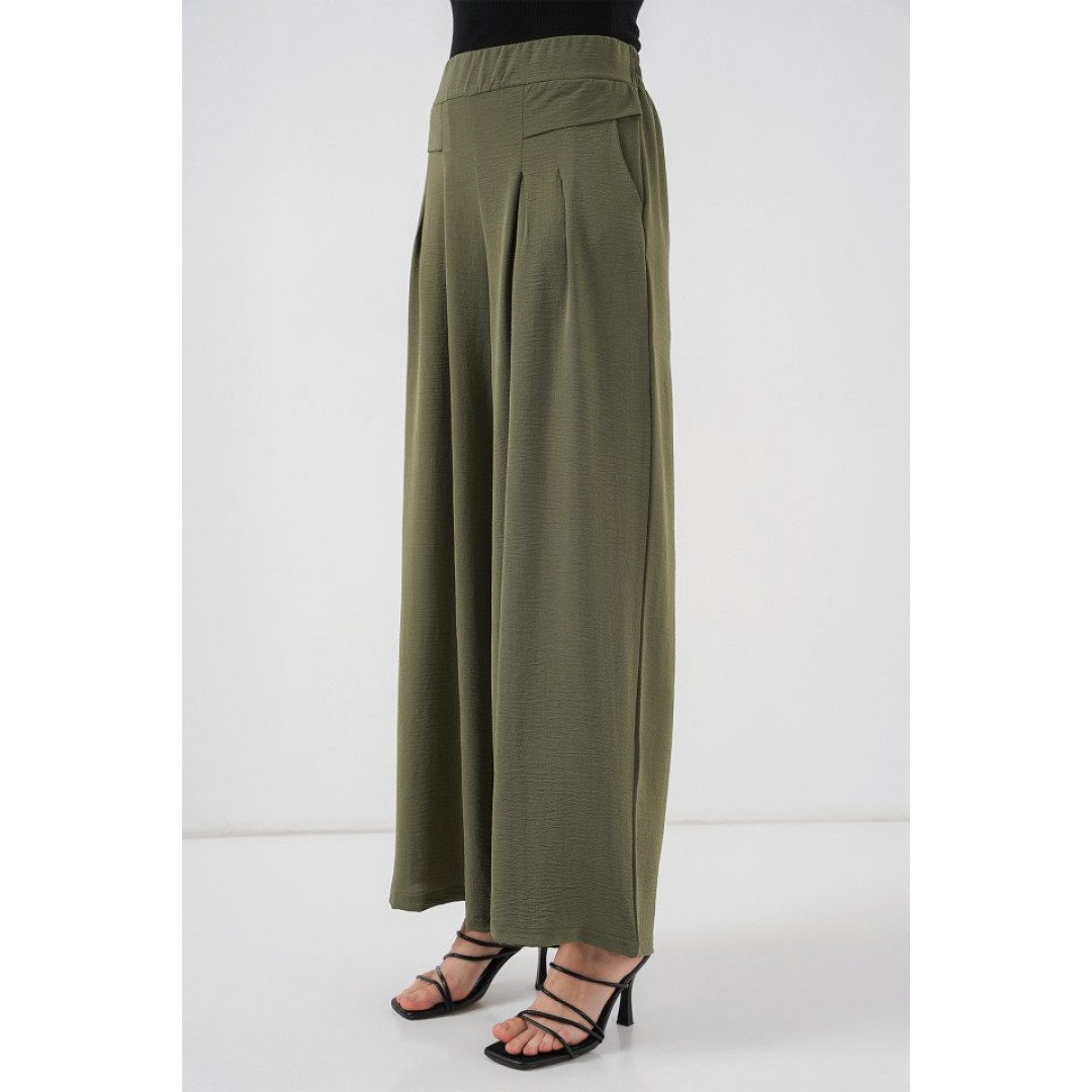 Geniş Paça Pileli Pantolon 6718 - Haki 154134
