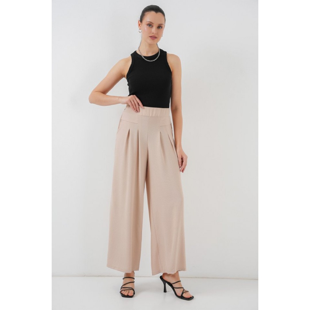 Geniş Paça Pileli Pantolon 6718 - Krem 154136 Geniş Paça Pileli Pantolon 6718 - Krem 154136