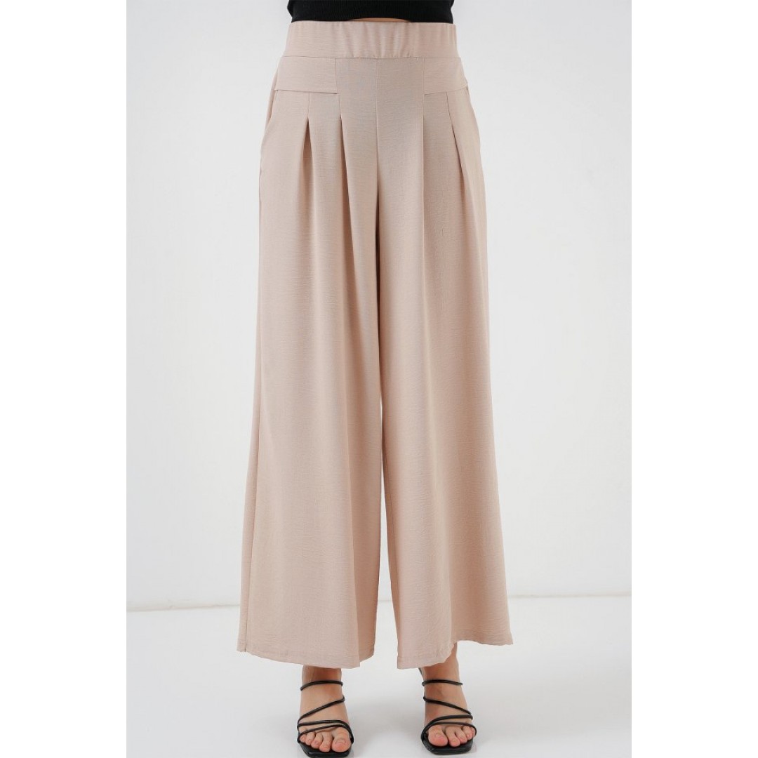 Geniş Paça Pileli Pantolon 6718 - Krem 154136 Geniş Paça Pileli Pantolon 6718 - Krem 154136