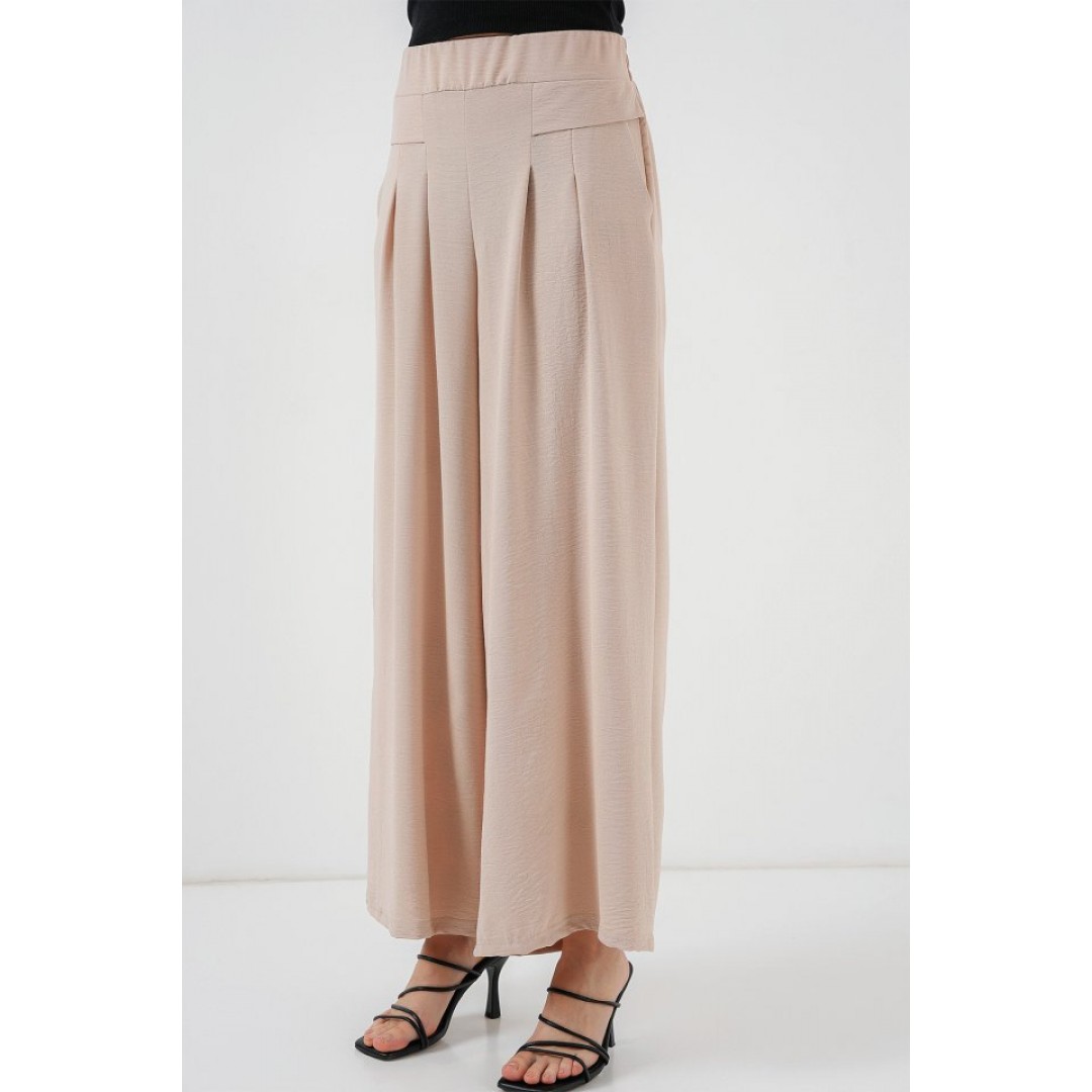 Geniş Paça Pileli Pantolon 6718 - Krem 154136 Geniş Paça Pileli Pantolon 6718 - Krem 154136