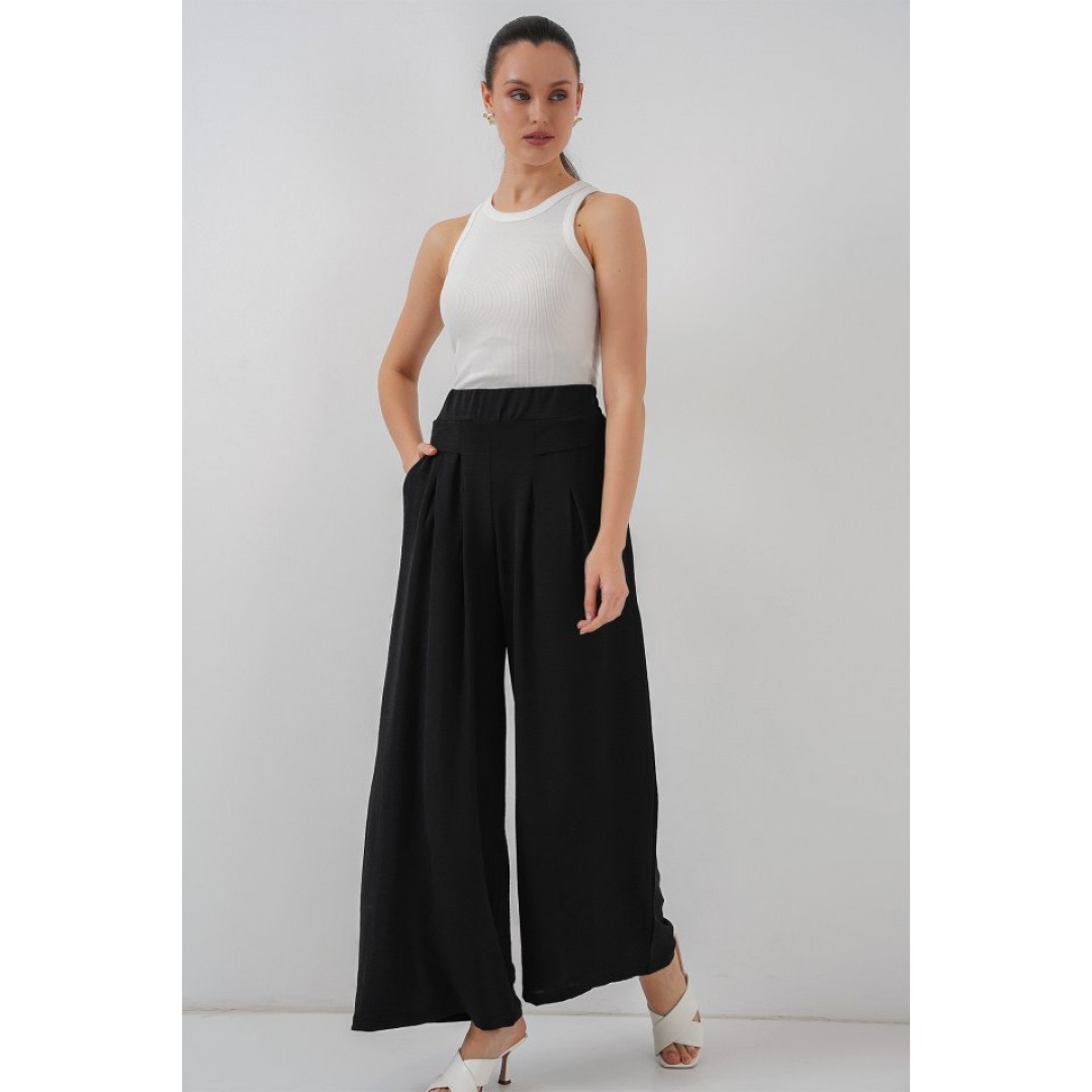 Geniş Paça Pileli Pantolon 6718 - Siyah 154743