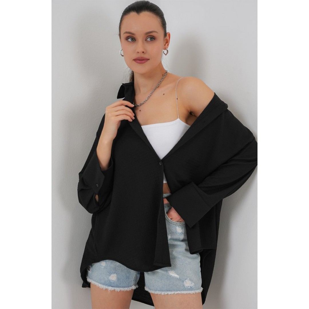 Örme Oversize Gömlek 20264 - Siyah 154746