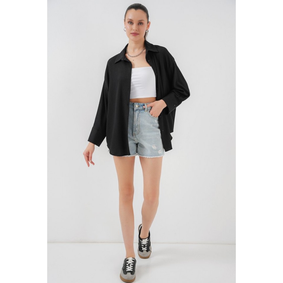 Örme Oversize Gömlek 20264 - Siyah 154746