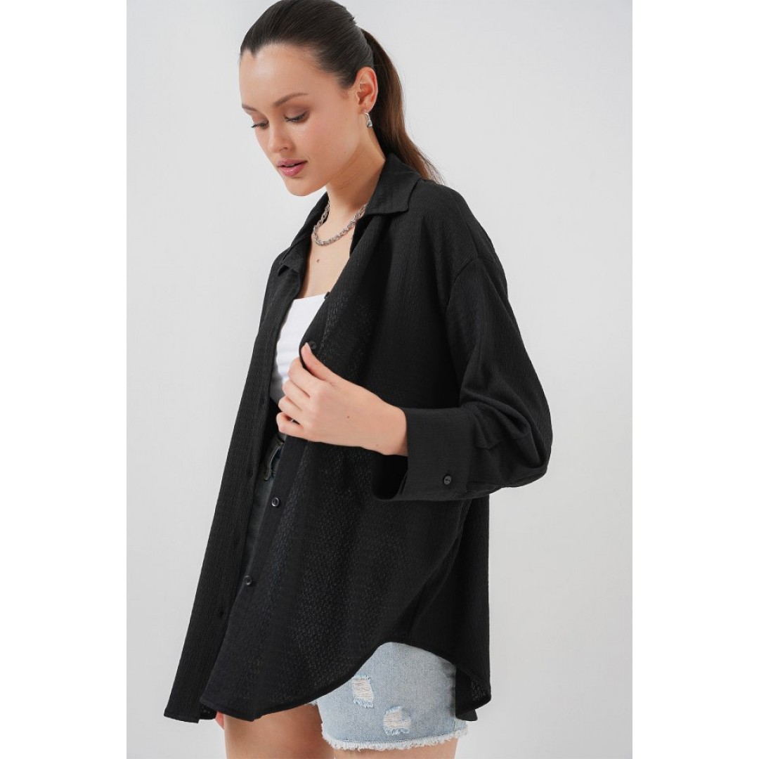 Örme Oversize Gömlek 20264 - Siyah 154746