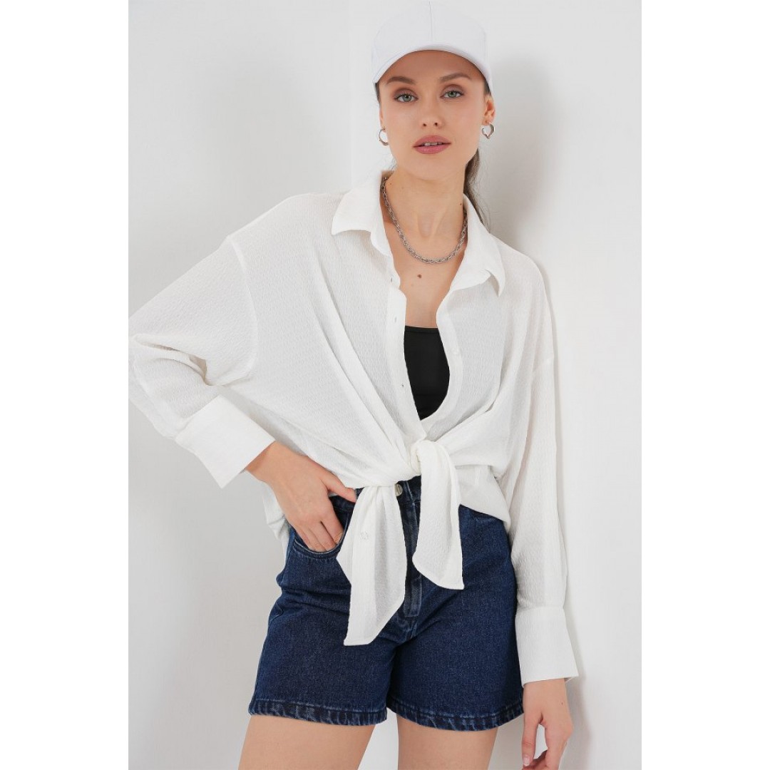 Örme Oversize Gömlek 20264 - Beyaz 154748 Örme Oversize Gömlek 20264 - Beyaz 154748