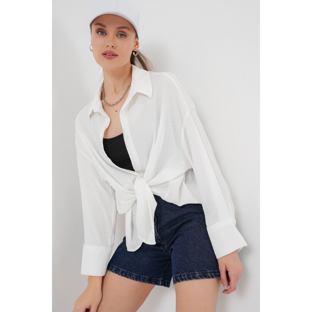 Örme Oversize Gömlek 20264 - Beyaz 154748 Örme Oversize Gömlek 20264 - Beyaz 154748
