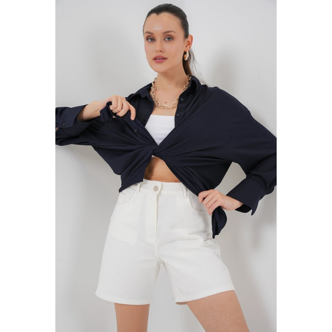 Örme Oversize Gömlek 20264 - Lacivert 154749 Örme Oversize Gömlek 20264 - Lacivert 154749