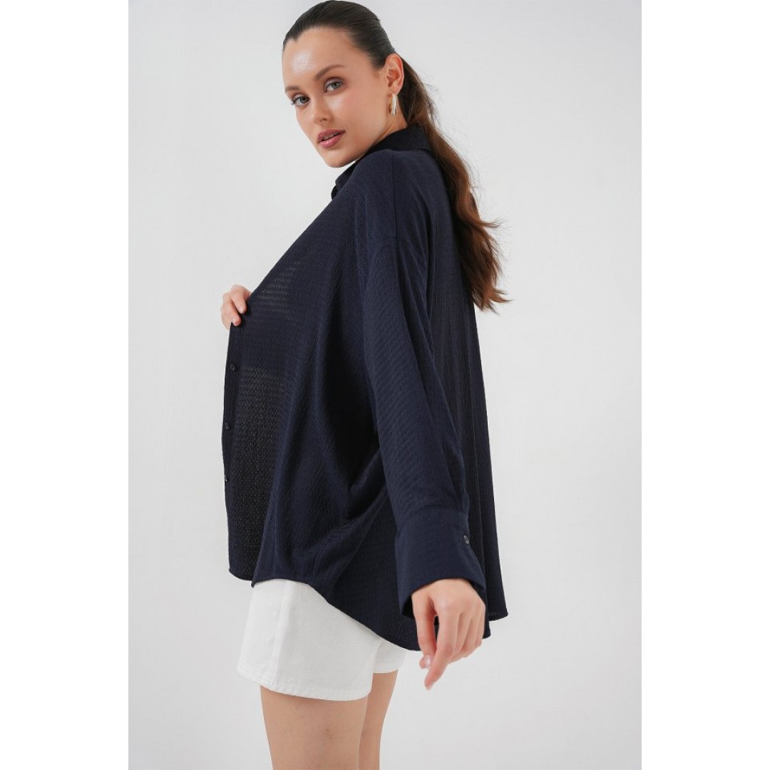 Örme Oversize Gömlek 20264 - Lacivert 154749 Örme Oversize Gömlek 20264 - Lacivert 154749
