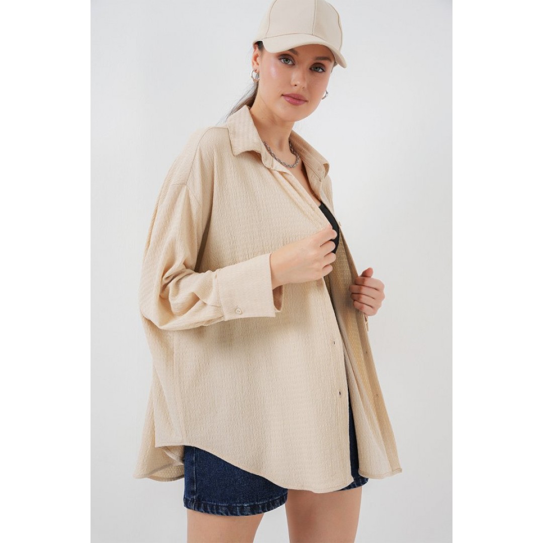 Örme Oversize Gömlek 20264 - Bej 154750 Örme Oversize Gömlek 20264 - Bej 154750