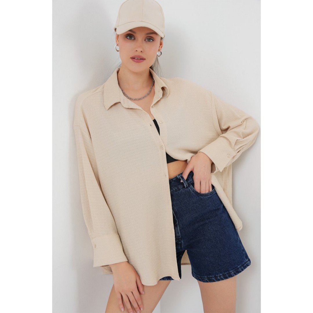 Örme Oversize Gömlek 20264 - Bej 154750 Örme Oversize Gömlek 20264 - Bej 154750