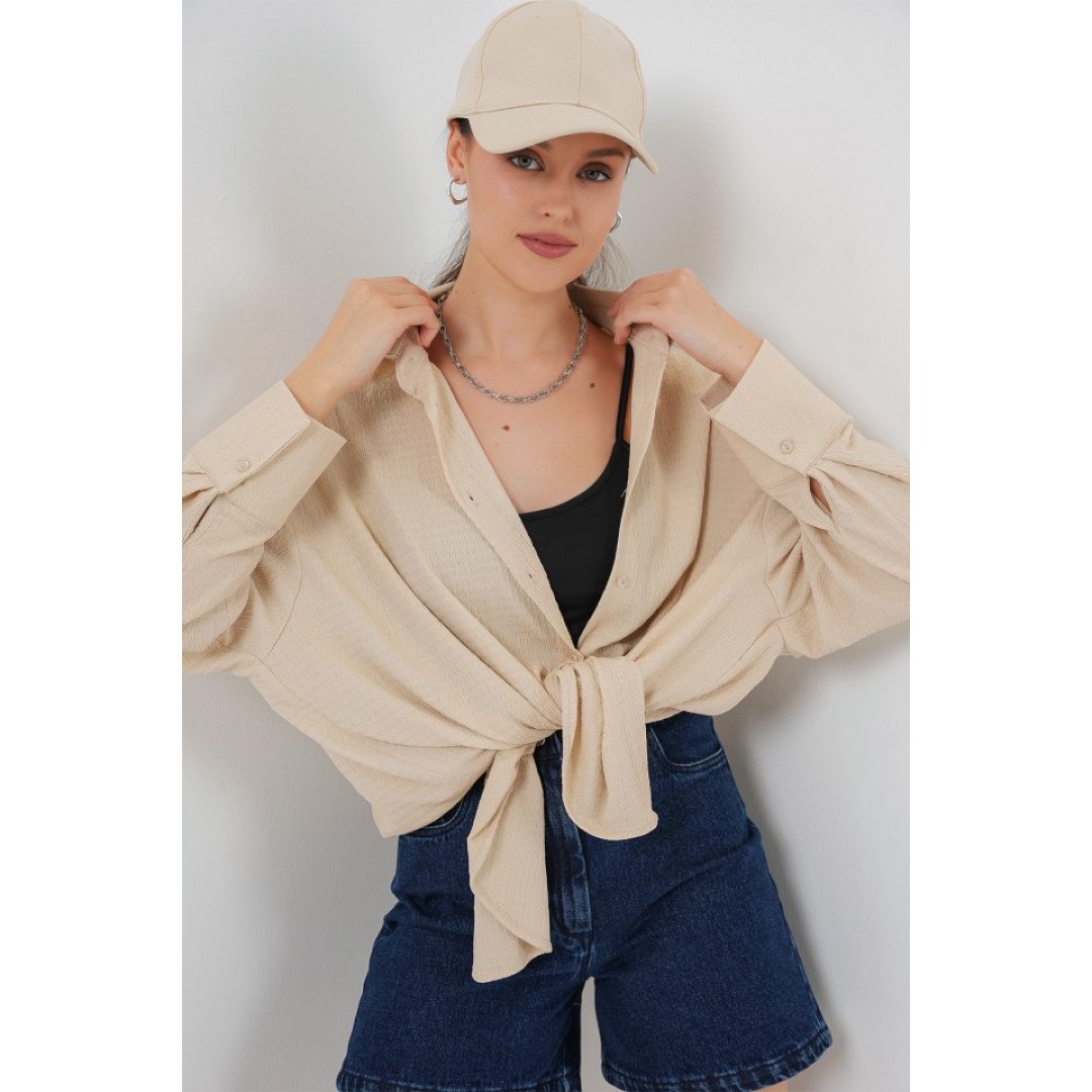 Örme Oversize Gömlek 20264 - Bej 154750 Örme Oversize Gömlek 20264 - Bej 154750