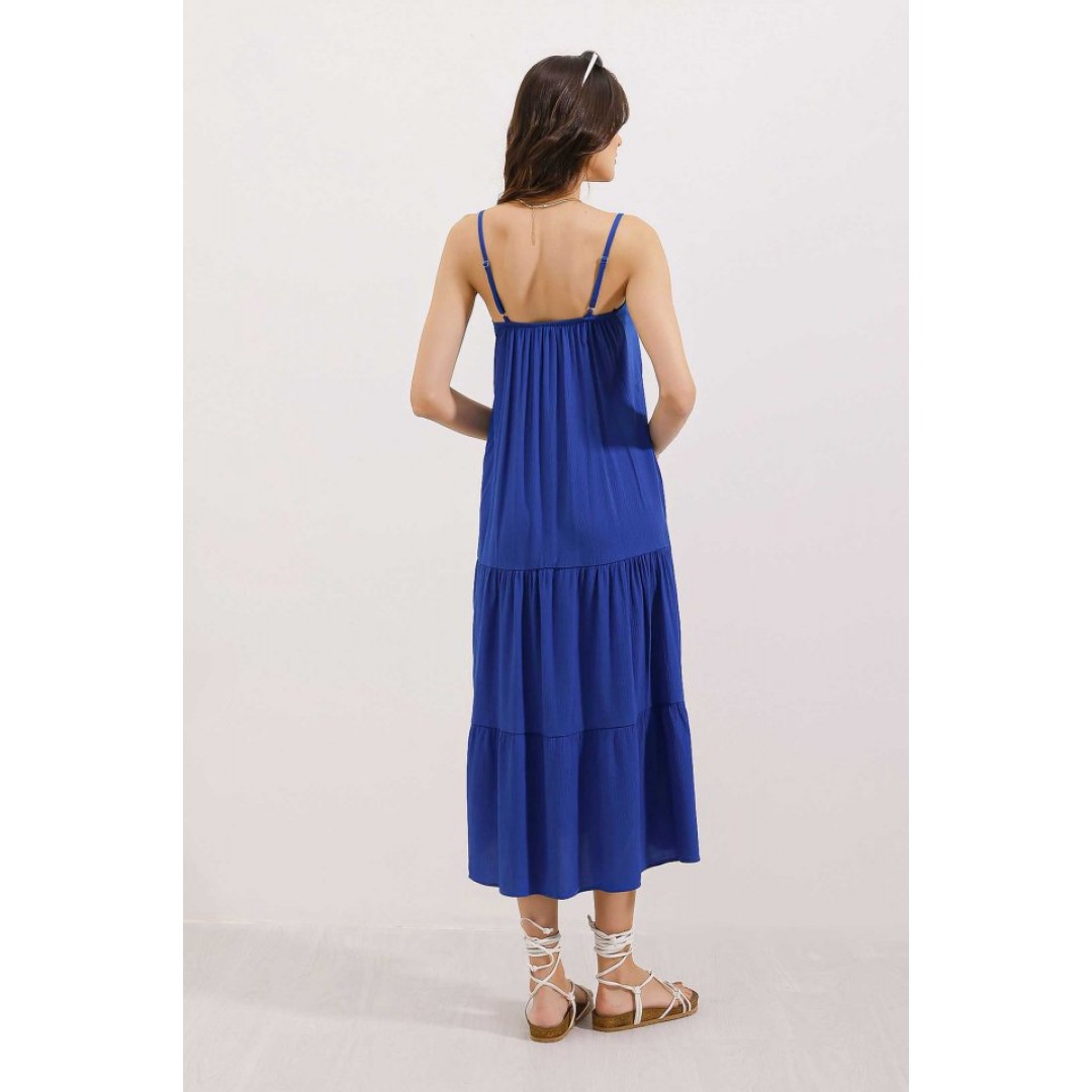 2403 Askılı Midi Elbise - Saks 155530 2403 Askılı Midi Elbise - Saks 155530