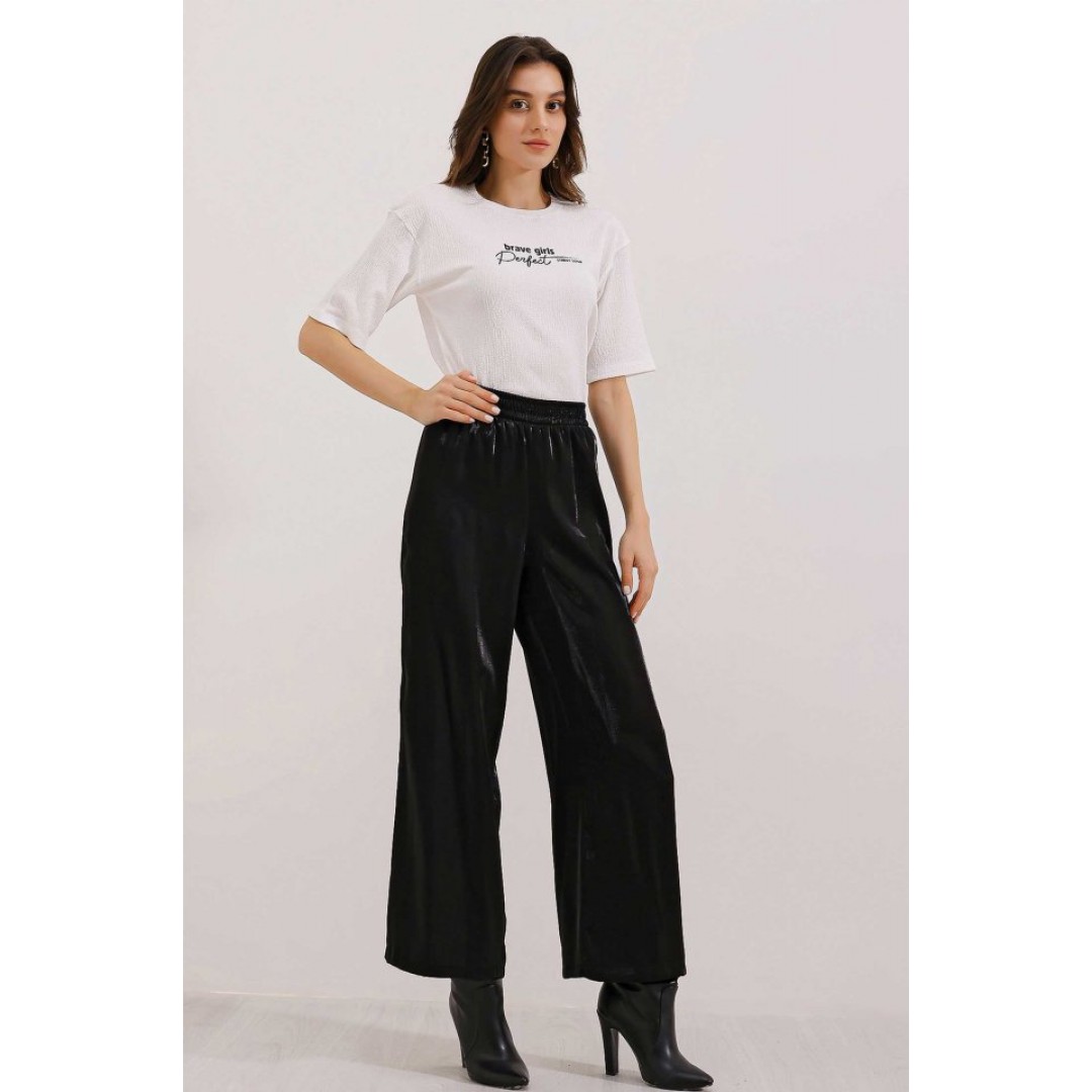 0472 Baskılı Oversize Örme Tişört - Beyaz 155531