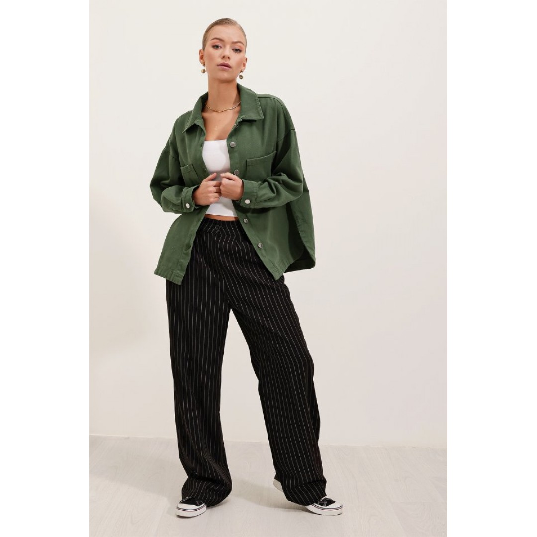 20192 Oversize Gabardin Gömlek Ceket - Haki 156270 20192 Oversize Gabardin Gömlek Ceket - Haki 156270