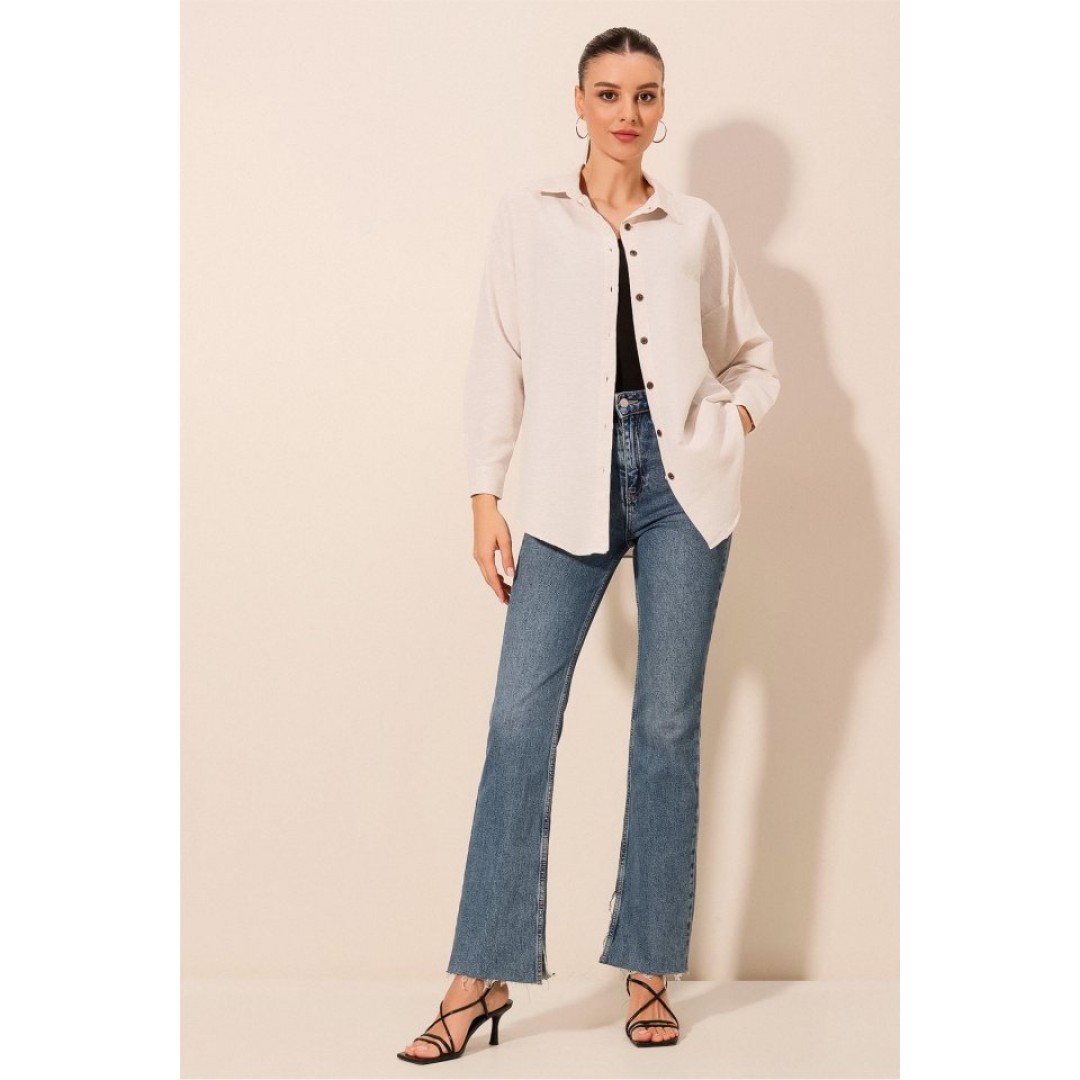 Krem Düz Oversize Uzun Basic Gömlek 3900 156602 Krem Düz Oversize Uzun Basic Gömlek 3900 156602