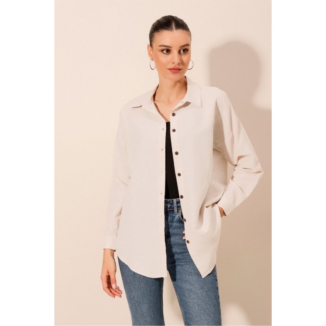 Krem Düz Oversize Uzun Basic Gömlek 3900 156602 Krem Düz Oversize Uzun Basic Gömlek 3900 156602