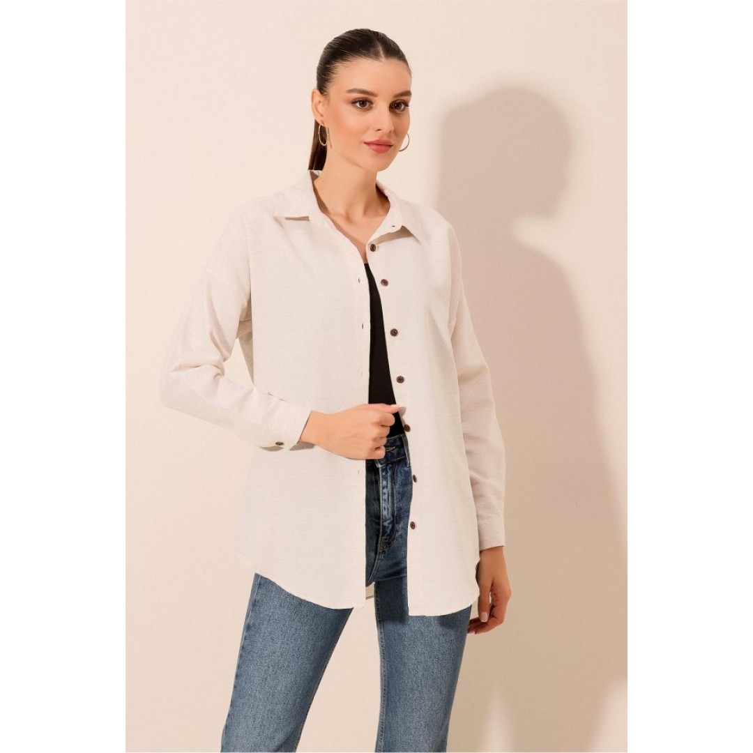Krem Düz Oversize Uzun Basic Gömlek 3900 156602 Krem Düz Oversize Uzun Basic Gömlek 3900 156602