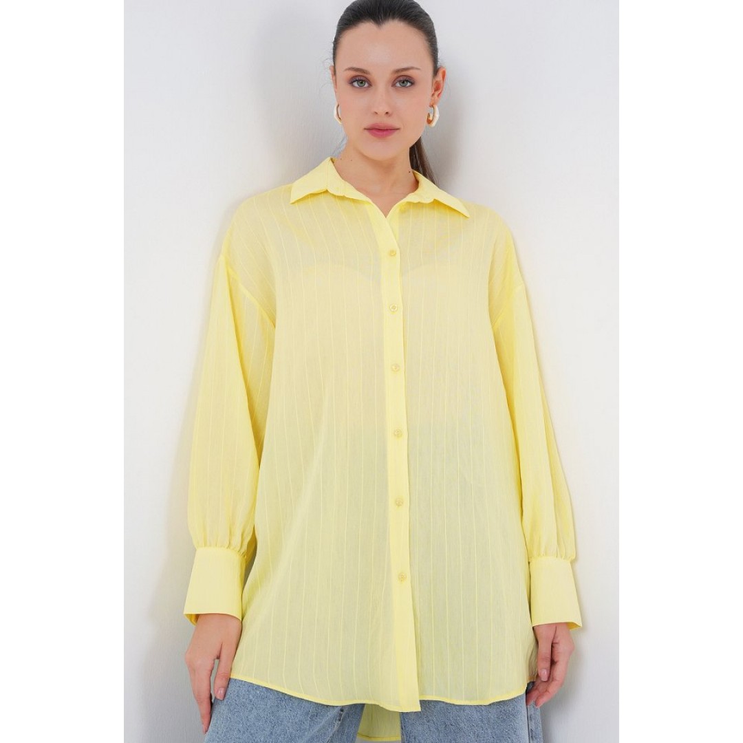 Çizgili Uzun Gömlek Tunik 5963 - Sarı - 156630 Çizgili Uzun Gömlek Tunik 5963 - Sarı - 156630
