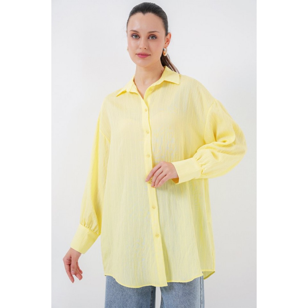 Çizgili Uzun Gömlek Tunik 5963 - Sarı - 156630 Çizgili Uzun Gömlek Tunik 5963 - Sarı - 156630