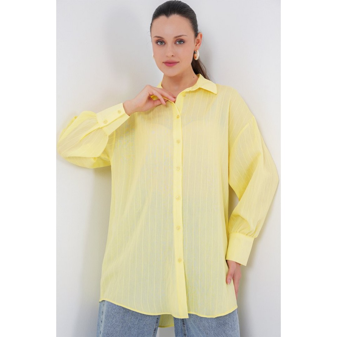 Çizgili Uzun Gömlek Tunik 5963 - Sarı - 156630 Çizgili Uzun Gömlek Tunik 5963 - Sarı - 156630