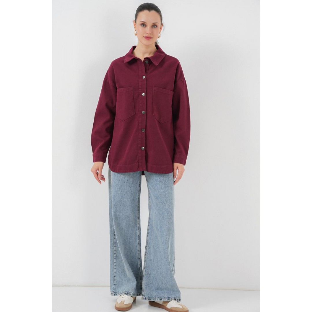 20192 Oversize Gabardin Gömlek Ceket - Bordo 156774 20192 Oversize Gabardin Gömlek Ceket - Bordo 156774