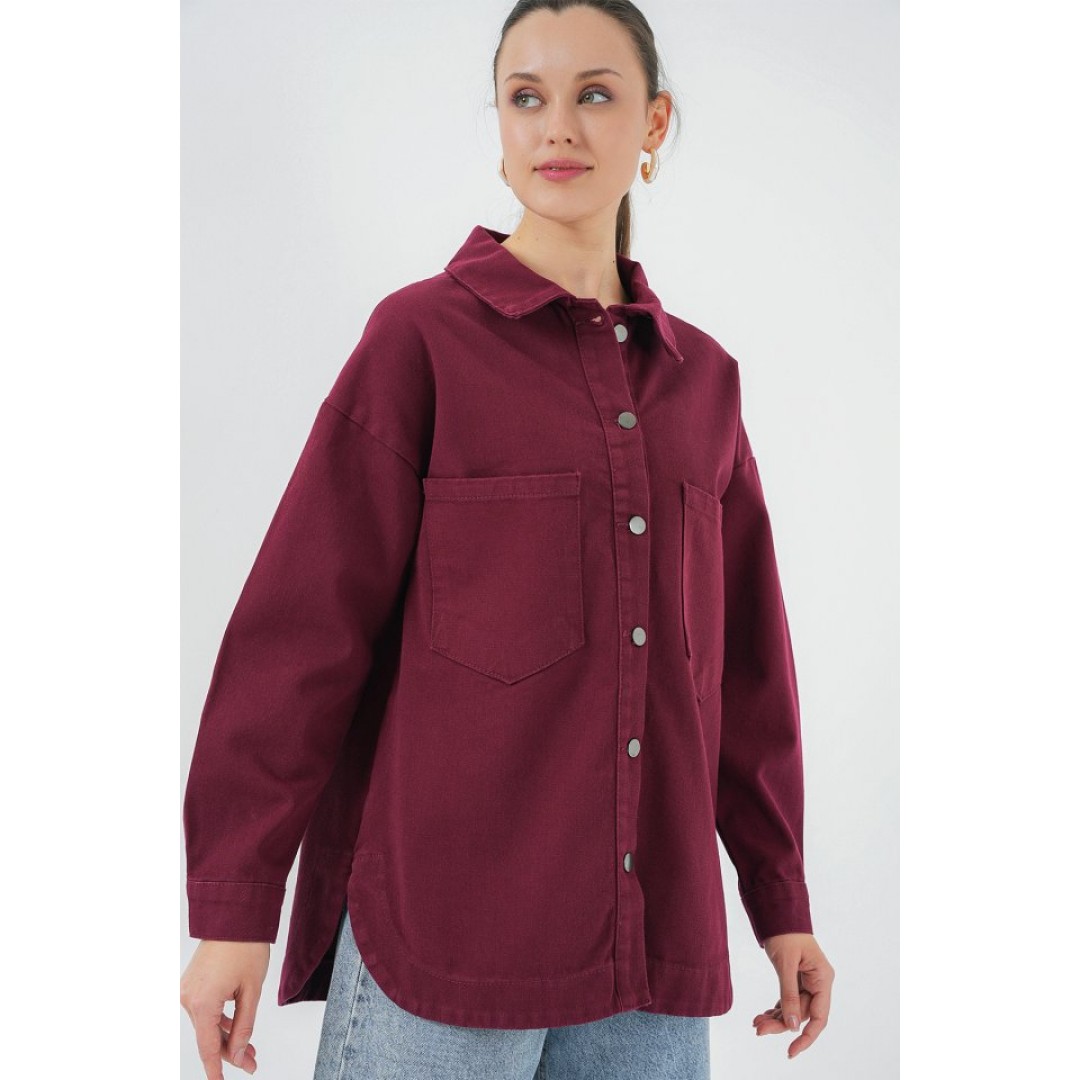 20192 Oversize Gabardin Gömlek Ceket - Bordo 156774 20192 Oversize Gabardin Gömlek Ceket - Bordo 156774