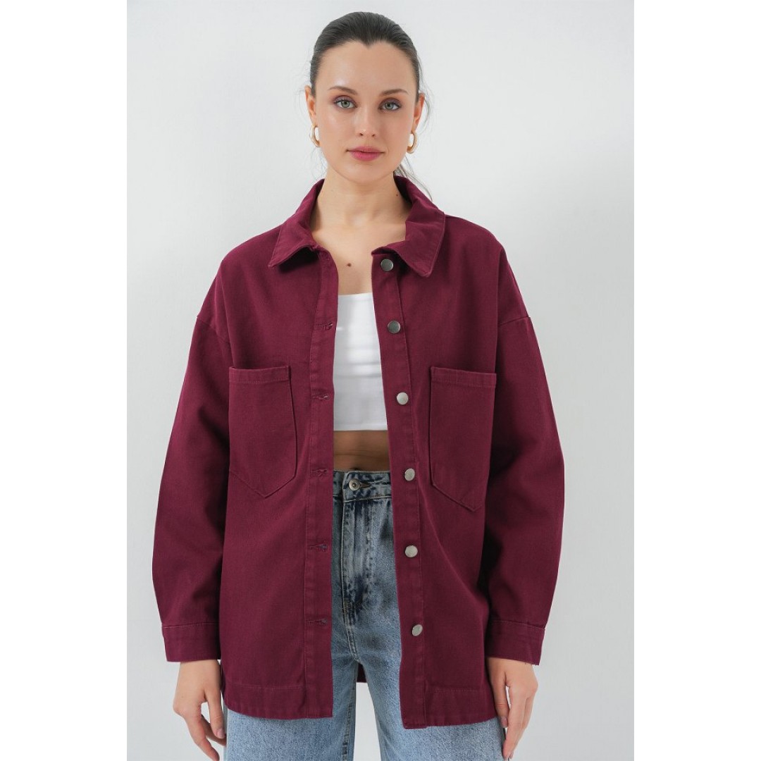 20192 Oversize Gabardin Gömlek Ceket - Bordo 156774 20192 Oversize Gabardin Gömlek Ceket - Bordo 156774