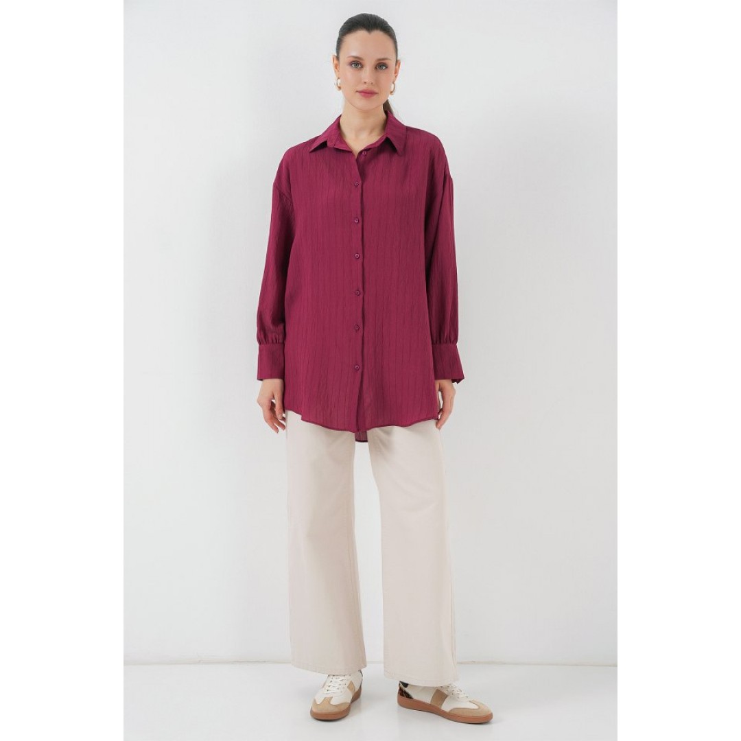 Çizgili Uzun Gömlek Tunik 5963 - Bordo 156776 Çizgili Uzun Gömlek Tunik 5963 - Bordo 156776