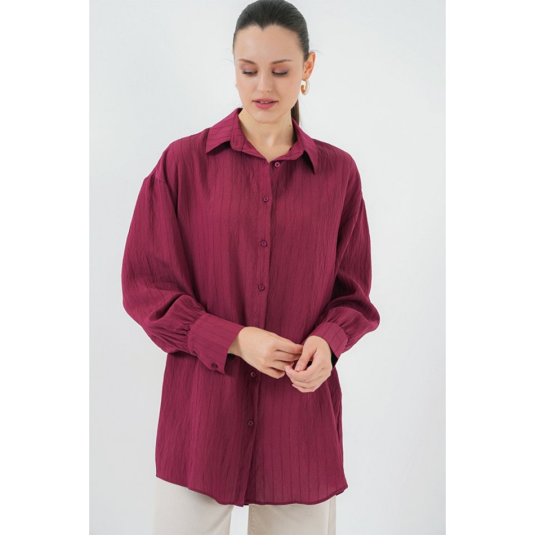 Çizgili Uzun Gömlek Tunik 5963 - Bordo 156776 Çizgili Uzun Gömlek Tunik 5963 - Bordo 156776
