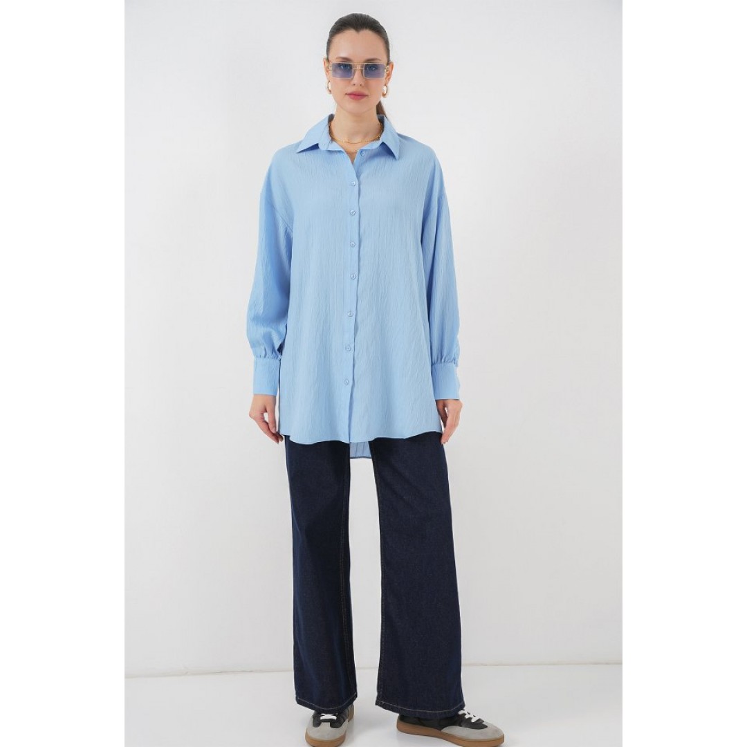 Çizgili Uzun Gömlek Tunik 5963 - Mavi - 156778