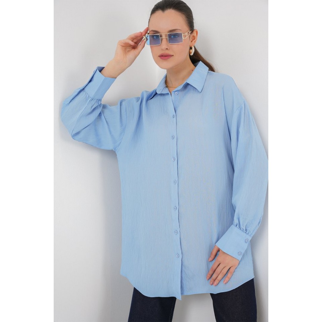 Çizgili Uzun Gömlek Tunik 5963 - Mavi - 156778